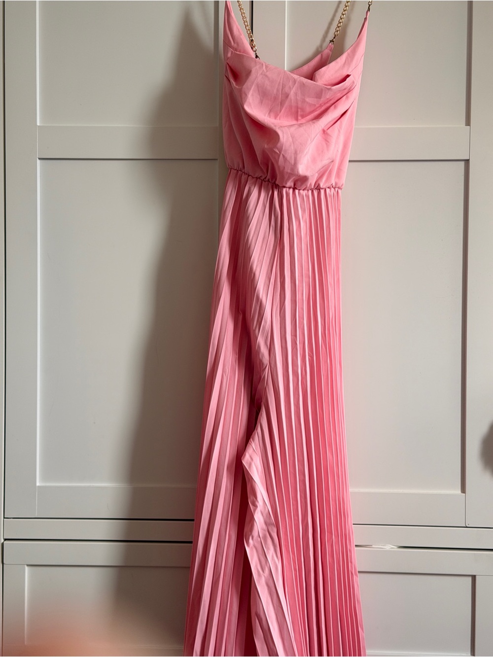 SHEIN Pink Pleated Cowl-Neck Maxi Dress with Chain Straps